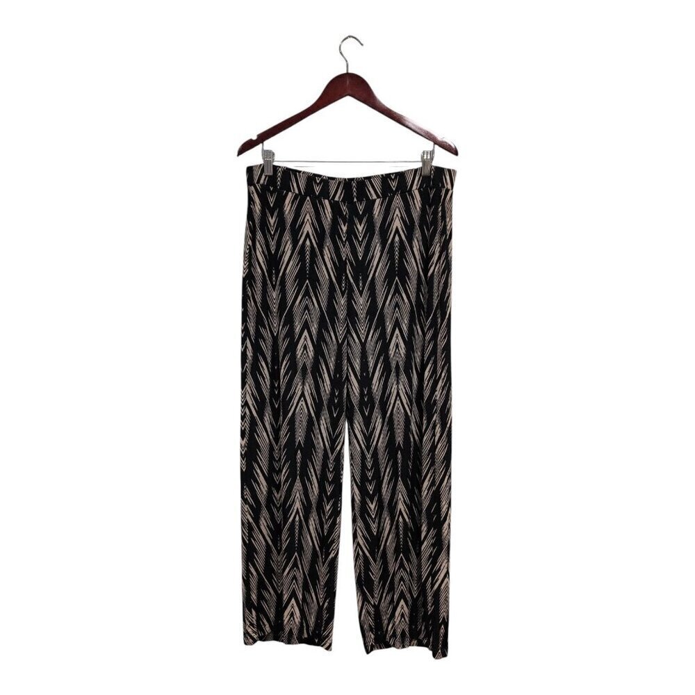 Chico's Travelers Pants Size 2 (L) Black and Tan Patterned Wide-Leg Pants Boho
